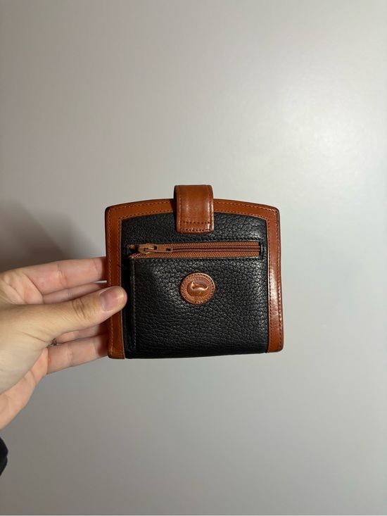 Dooney & Bourke Handbags - Vintage Dooney & Bourke Black Pebbled Leather Bifold Wallet with Brown Trim